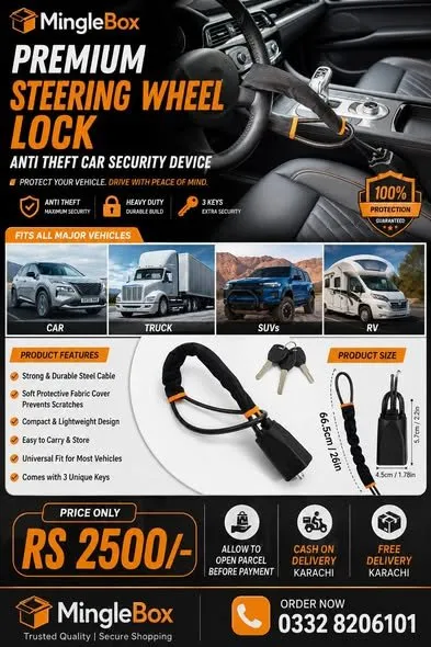 π Premium Steering Wheel Lock β Anti Theft Car Security Device π For Sale in Gulistan-e-Jauhar | Karachi Ads - photo 1