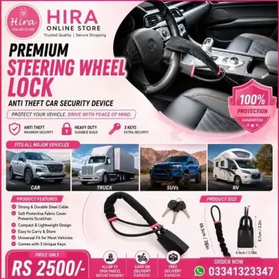 Premium Steering Wheel Lock – Anti Theft Car Security Lock | Universal Fit For Sale in Saddar | Karachi Ads