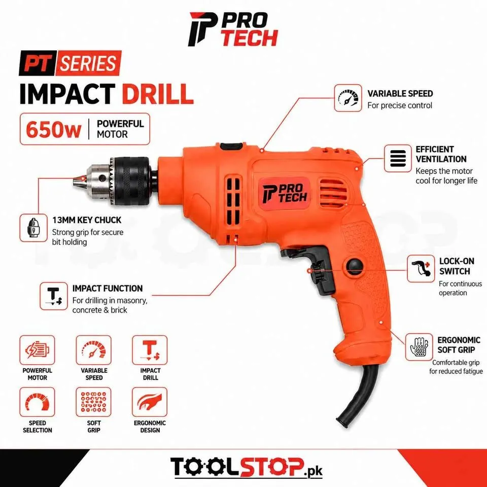 PRO TECH | Impact Drill PT81346P | 650W | 13mm - photo 3