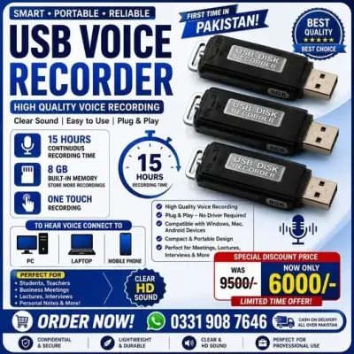 Professional Digital USB Voice Recorder 8GB Rechargeable Mini Audio Recording Pen  Features: