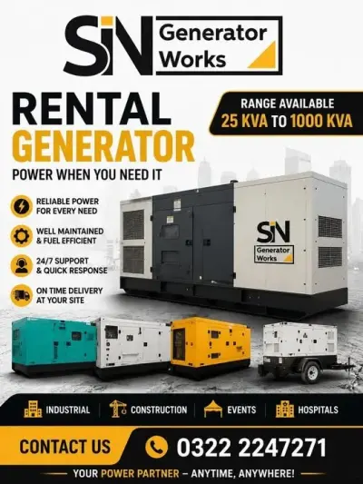 ⚡ Reliable Generator Rental Services – SIN Generator Works ⚡ in Gulshan-e-Iqbal | Karachi Ads
