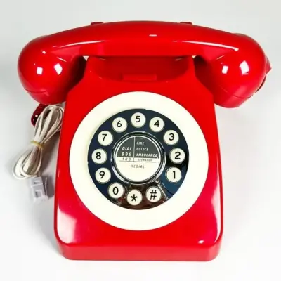 Retro Vintage-Style Red Corded Desk Telephone with Classic Push-Button Dial. - photo 2