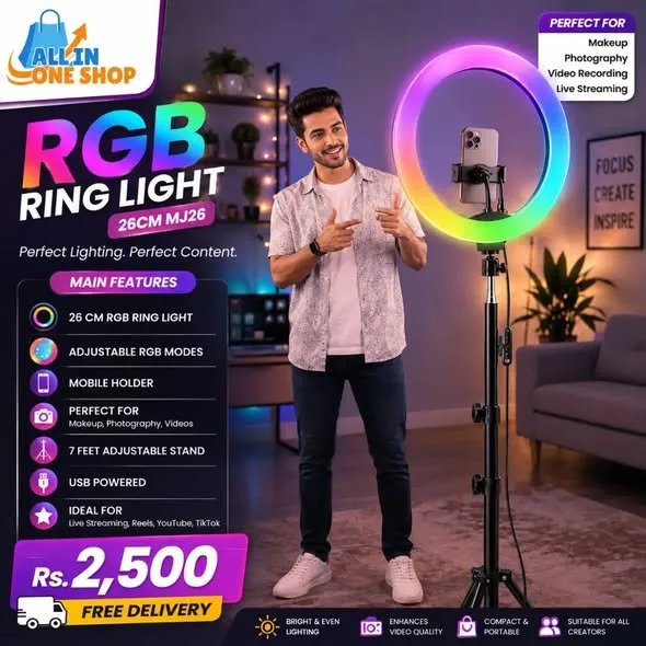 RGB Ring Light 26CM MJ26 with 7FT Adjustable Stand - photo 1