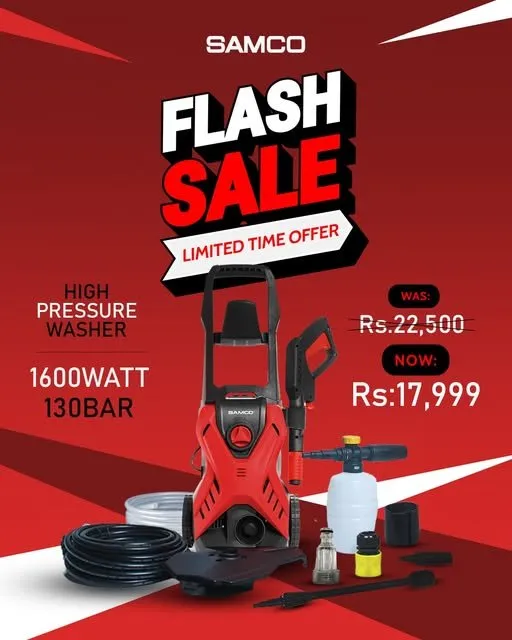 SAMCO 1600W High Pressure Washer 130 Bar – Car Wash Machine | Flash Rs. 17,999 For Sale in DHA City Karachi | Karachi Ads - photo 1