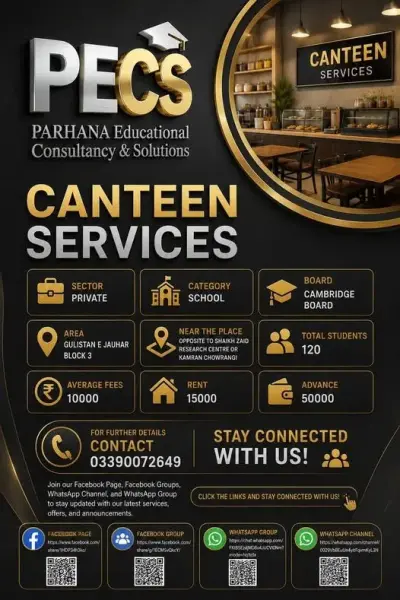 School Canteen Consultancy Services | Private & Cambridge Schools in Gulistan-e-Jauhar Block 3 | Karachi Ads