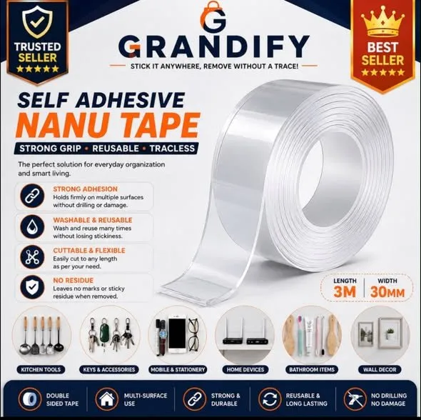 Self Adhesive Nano Tape Double Sided Reusable Transparent Tape For Sale in Saddar | Karachi Ads - photo 1