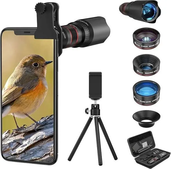 Selvim Phone Camera Lens Phone Lens Kit 4 in 1, 22X Telephoto Lens, 235° Fisheye Lens, 0.62X - photo 1