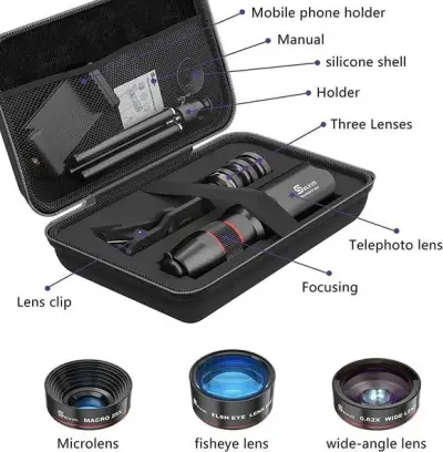 Selvim Phone Camera Lens Phone Lens Kit 4 in 1, 22X Telephoto Lens, 235° Fisheye Lens, 0.62X - photo 4
