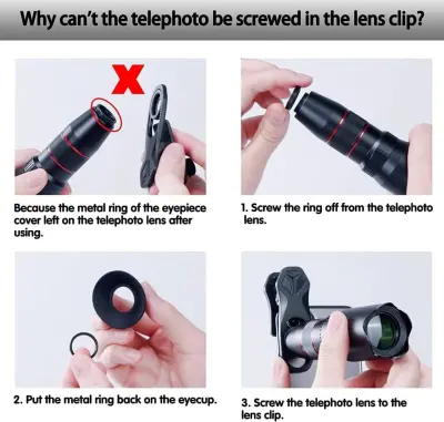 Selvim Phone Camera Lens Phone Lens Kit 4 in 1, 22X Telephoto Lens, 235° Fisheye Lens, 0.62X - photo 5