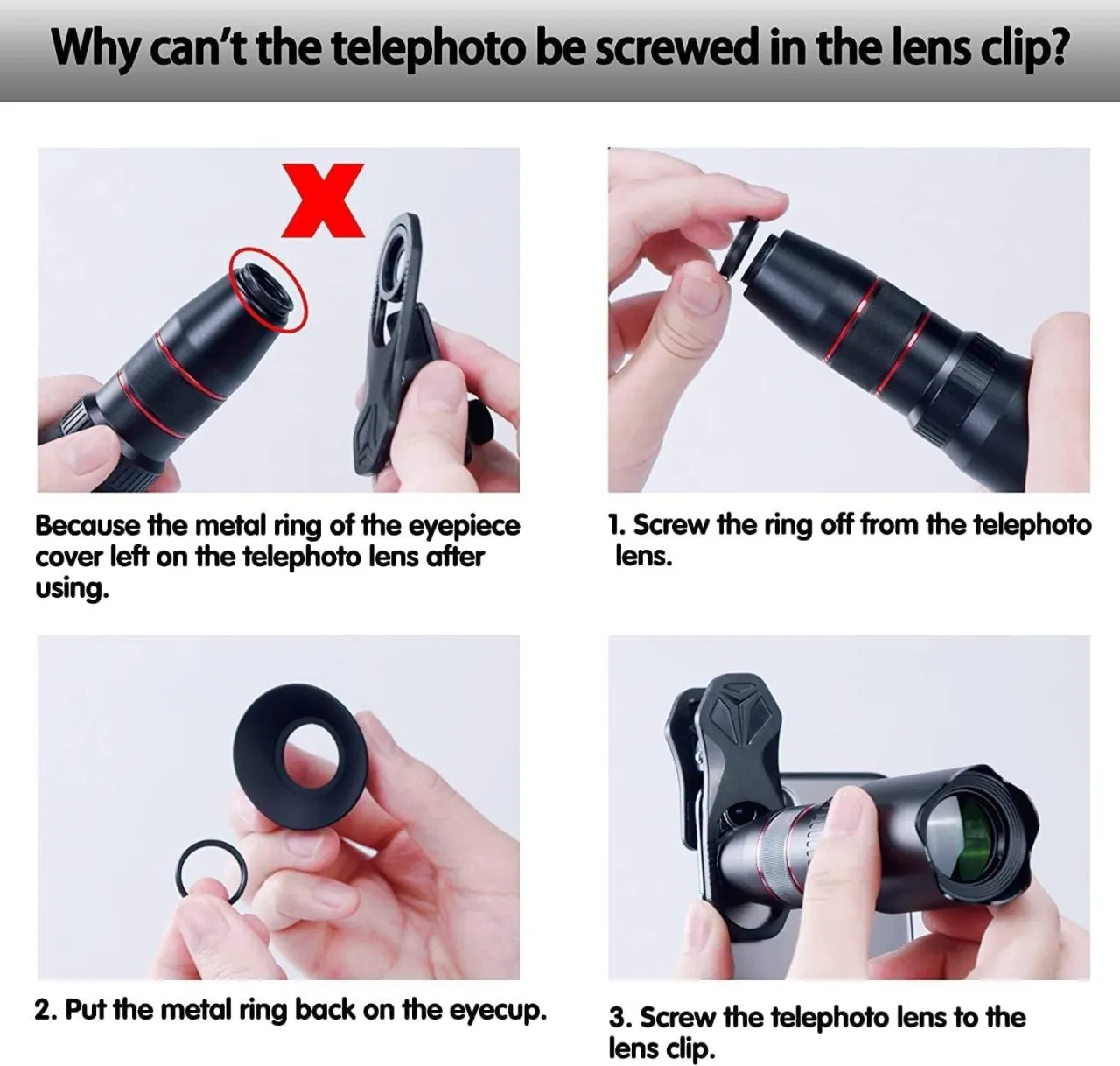 Selvim Phone Camera Lens Phone Lens Kit 4 in 1, 22X Telephoto Lens, 235° Fisheye Lens, 0.62X - photo 5