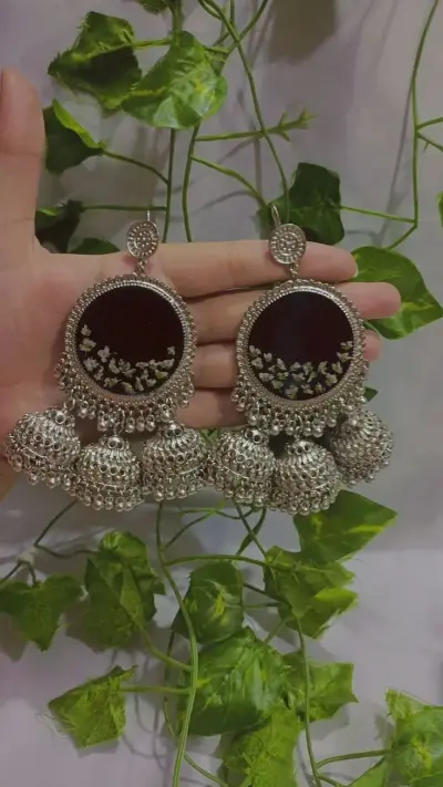 Silver Resin Jhumka Earrings