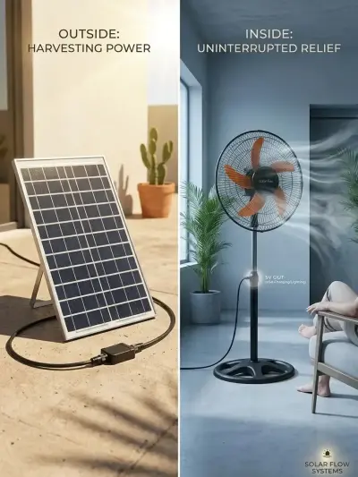 Solar Flow Systems Stand Fan with Solar Panel and USB Output