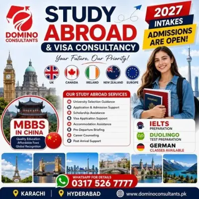✈️ Study Abroad with DOMINO Consultants – Your Global Education Partner! in Gulistan-e-Jauhar | Karachi Ads