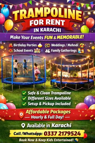 Trampoline for Rent – Perfect for Weddings, Birthdays & Events For Sale in New Karachi | Karachi Ads