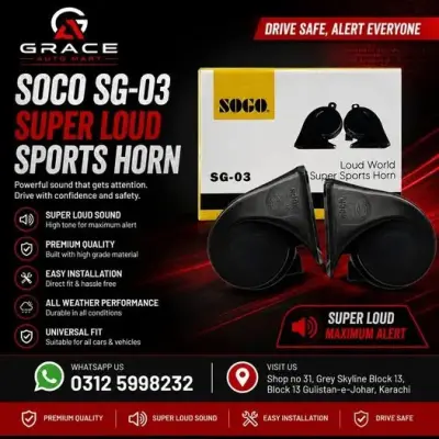 Upgrade your vehicle with the SOCO SG-03 Super Loud Sports Horn For Sale in Gulistan-e-Jauhar | Karachi Ads