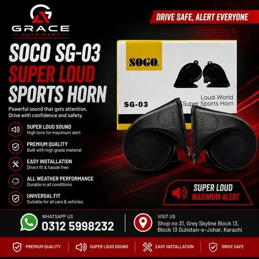Upgrade your vehicle with the SOCO SG-03 Super Loud Sports Horn For Sale in Gulistan-e-Jauhar | Karachi Ads - photo 1