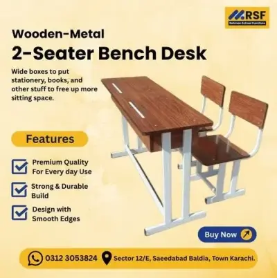 Wooden–Metal 2-Seater Bench Desk